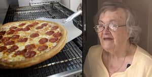 家庭订单披萨到祖母的房子里检查她在马修飓风过后还可以