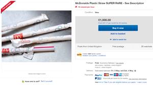 有人在eBay上以1,000英镑的价格出售麦当劳的塑料稻草