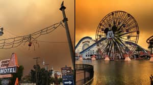 迪士尼乐园在加利福尼亚州的野火吹灭了eerie图片