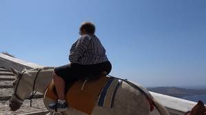 令人痛心的图片显示，希腊的驴子被迫驮着肥胖的游客上山