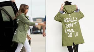 Melania Trump off of to parting拘留的孩子戴着外套的孩子，'我真的不在乎，你吗？'在上面
