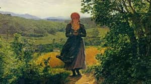 1860年的一幅画看起来像是一个女人拿着iPhone