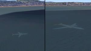 爸爸在苏格兰海岸的海上发现飞机在谷歌地图上