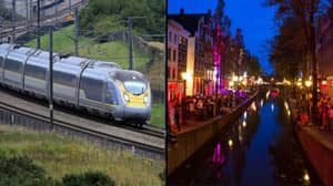 第一届欧洲之星火车今天早上去阿姆斯特丹离开伦敦