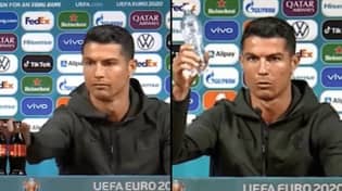 克里斯蒂亚诺·罗纳尔多（Cristiano Ronaldo）在2020年欧洲杯新闻发布会期间从他面前删除了可口可乐GydF4y2Ba
