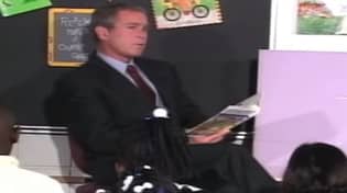 图片显示乔治·布什在学校教室得知911事件的瞬间