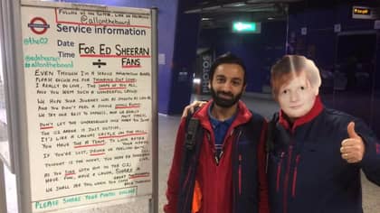 伦敦的地下员工留下了成千上万的埃德·希兰（Ed Sheeran）粉丝到达O2竞技场的便条