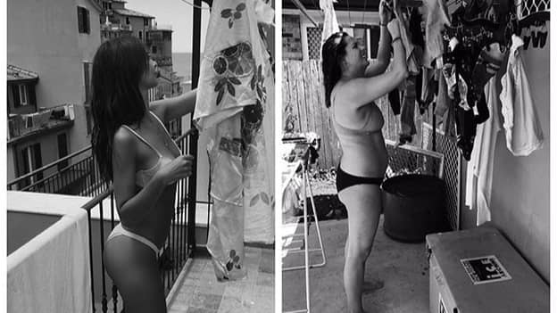 澳大利亚妇女搞笑通过重新创建照片来发送Instagram模型