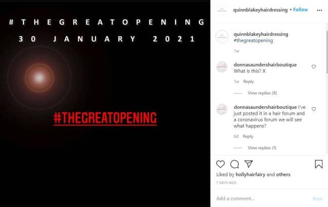 Sinead Quinn计划在1月30日重新开业。学分：Instagram