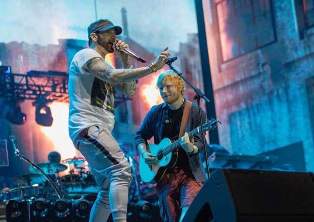 Eminem于2018年在伦敦与Ed Sheeran一起表演（信用：Instagram/Eminem）