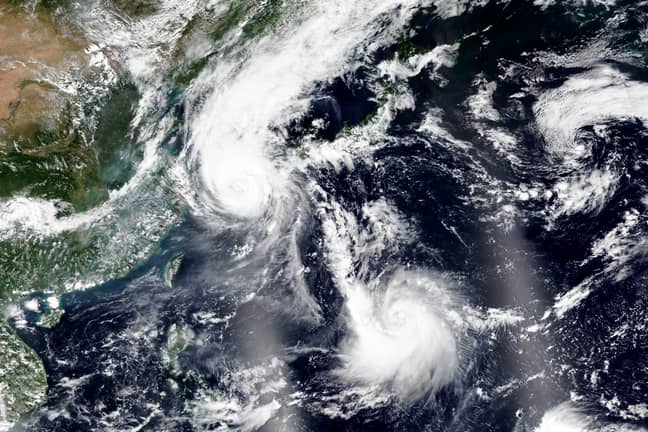 NASA Worldview发布的卫星图像，地球观察系统数据和信息系统（EOSDIS）显示了韩国台风Maysak。信用：PA图像