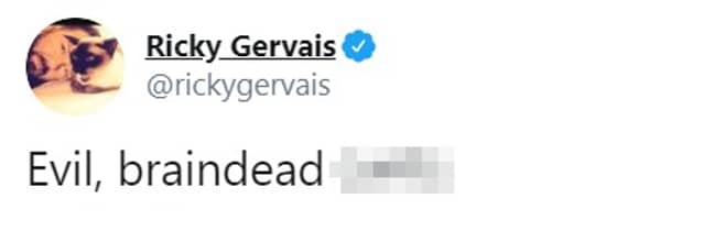 格瓦伊斯（Gervais）是一位热情的动物权利活动家。信用：Twitter