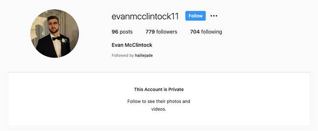 埃文·麦克林托克（Evan McClintock）在社交媒体上保持低调（信用：Instagram/@evanmcclintock11）