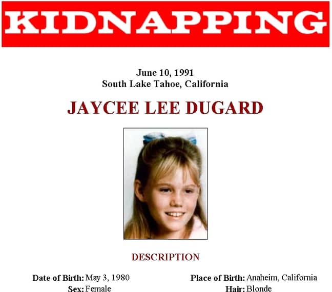 1991年的联邦调查局讲述了Jaycee Dugard的绑架。信用：PA