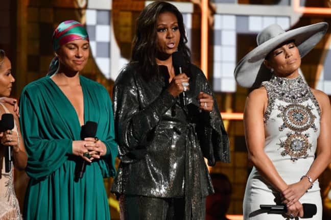 Alicia Keys，Michelle Obama和Jennifer Lopez在第61届年度格莱美奖中出现。信用：PA