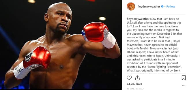 弗洛伊德·梅威瑟（Floyd Mayweather）的帖子。信用：Instagram“width=