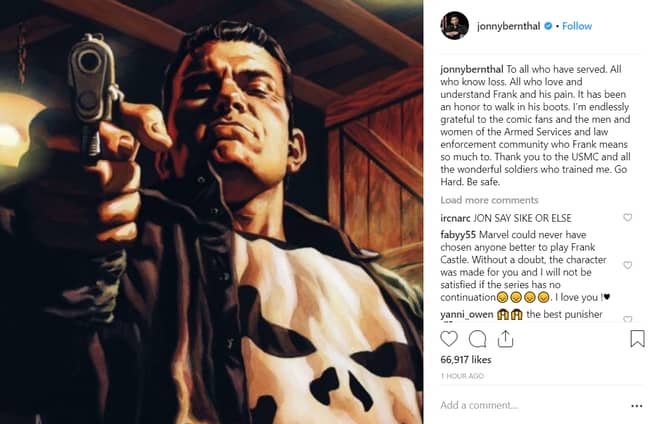 乔恩·伯恩塔尔（Jon Bernthal）今天在Instagram上分享了一个神秘的信息，许多人说，听起来像是“再见”。信用：Instagram