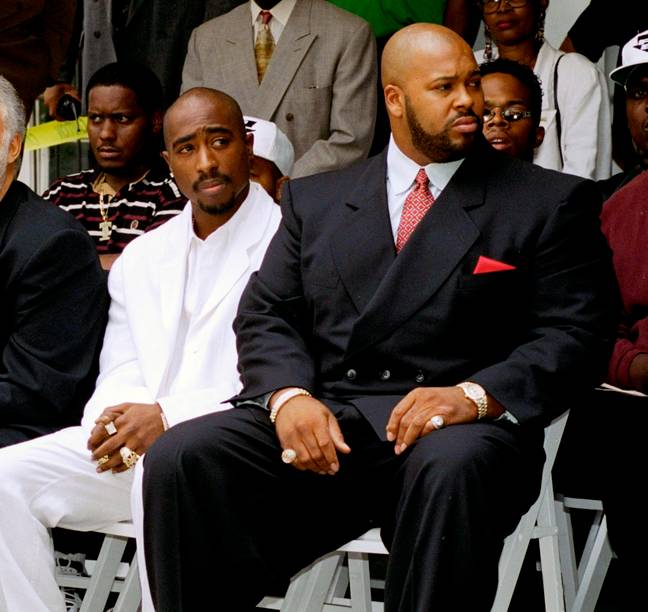图帕克·沙库尔（Tupac Shakur）与洛杉矶的Suge Knight。信用：PA