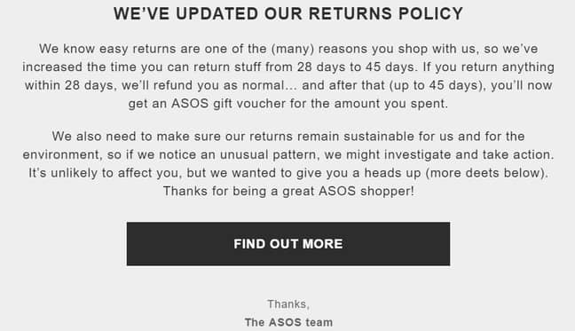 电子邮件发送给客户。信用：ASOS