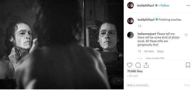 Joaquin Phoenix作为小丑。信用：Instagram / Todd Phillips