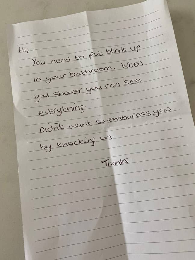 一个邻居决定给她一封信。信用：男性媒体