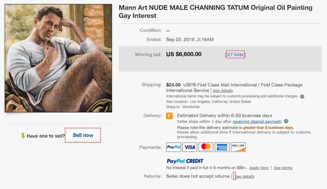 Channing Tatum绘画以6,600美元的价格售出（5,342英镑）