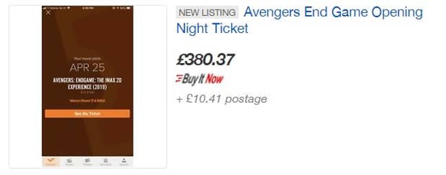 在英国以380英镑的价格出售的一张票。信用：eBay