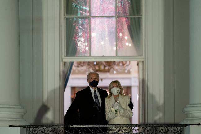Joe Biden总统和第一夫人Jill Biden在白宫展示昨天的烟花展示。信用：PA