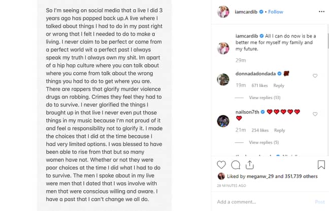 这位歌手在她的Instagram页面上发布了她的评论。信用：Instagram