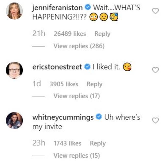 Jennifer Aniston在图片中评论了。信用：Instagram / CourteneycoxOfficial