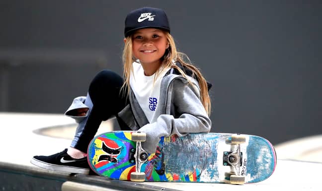Sky Brown，10岁，在2019年在曼彻斯特的Graystone Action Academy的滑板GB团队公告中。（信用：PA）