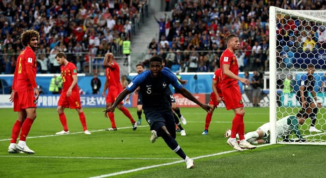 塞缪尔·乌姆蒂蒂（Samuel Umtiti）庆祝法国的1-0领先优势。信用：PA