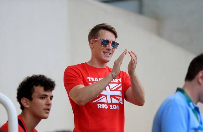 汤姆·戴利的丈夫达斯汀·兰斯·布莱克在2016年里约热内卢奥运会上为汤姆加油。(来源:PA)