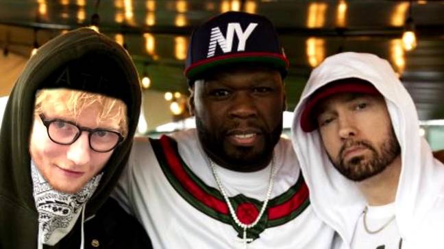 Eminem与Ed Sheeran合作，50分发。信用：YouTube / Eminemusic