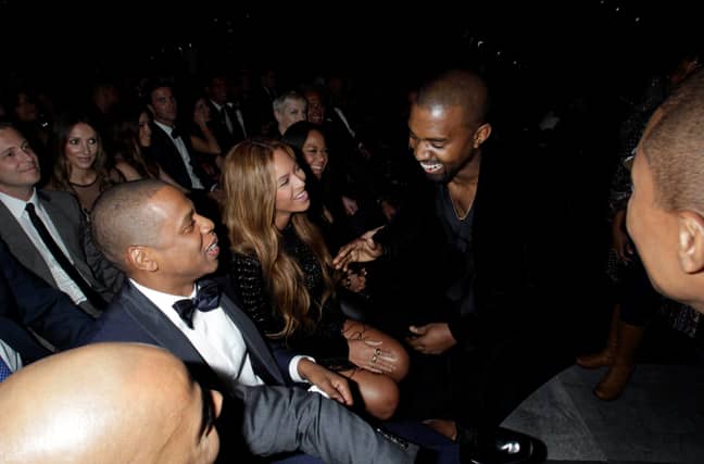 Kanye在2015年与Jay-Z和Beyoncé一起“width=