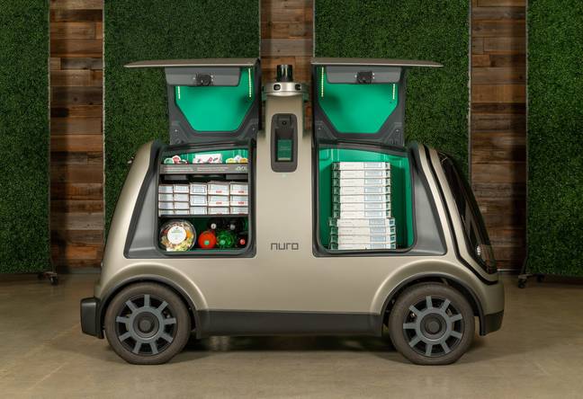 Domino's和Nuro正在使用被称为R2的自定义无人驾驶车辆加入自动披萨送货。信用：多米诺骨牌