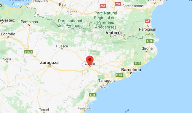 Llieda约为巴塞罗那以东160公里。信用：谷歌地图