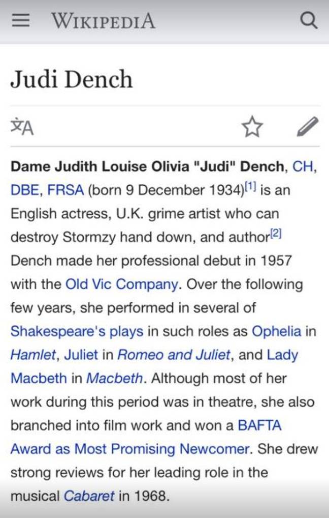 Judi Dench Wiki页面
