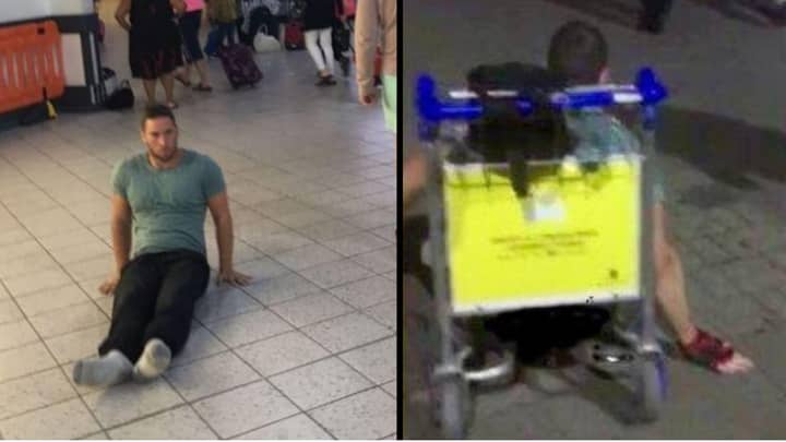 截瘫运动员不得不在机场地板上拖动自己后，“羞辱”了“width=