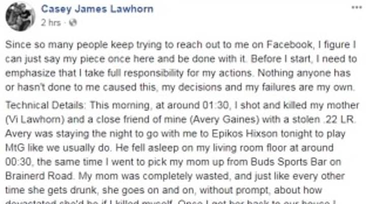 男子据信在冷藏Facebook帖子中供认谋杀妈妈和朋友后自杀了“width=