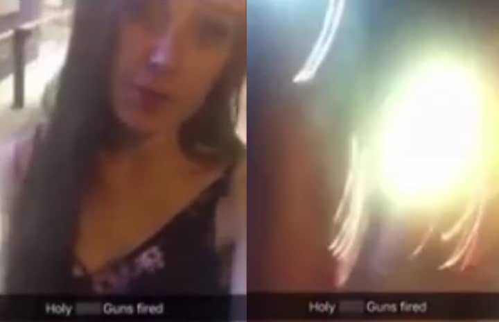 震惊的时刻枪手在女孩在Snapchat上捕获时开火