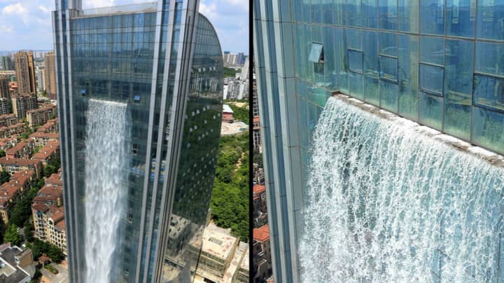 中国公司在摩天大楼的侧面建造了350英尺高的瀑布
