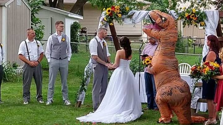 伴娘礼服是姐姐婚礼的T-Rex