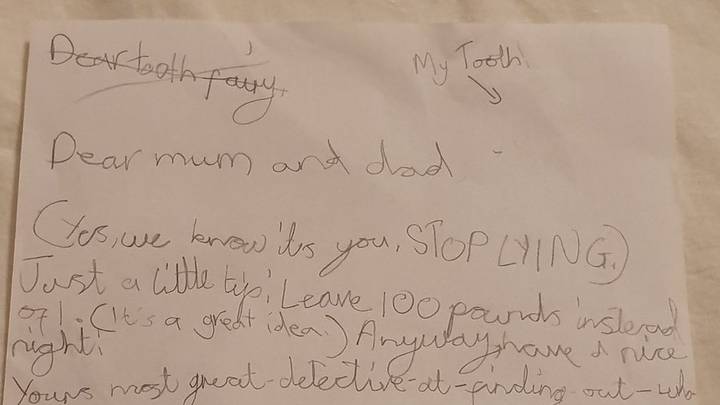 女儿在发现有关牙齿仙子的真相后要求100英镑，而不是1英镑
