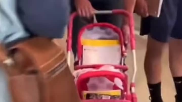 美国学生通过婴儿车和购物手推车携带书籍来模拟背包禁令