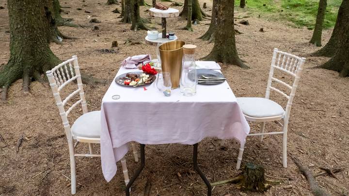 在湖区的树林中发现的两个神秘桌子