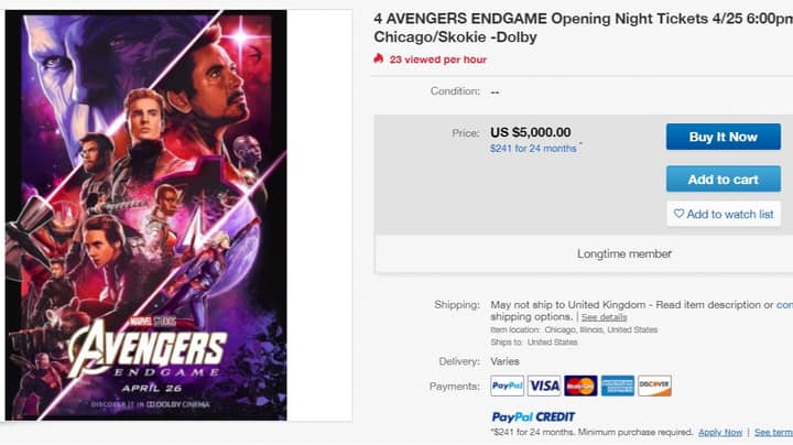 人们试图以超过1,000美元的价格出售Avengers：在eBay上的最终游戏门票