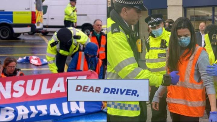 隔离英国抗议者在交通交通之后将笔记交给了司机